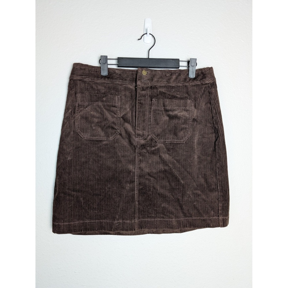 LOFT Skirt Womens 8 Brown Corduroy A-Line Short Pockets Zip Button Stretch